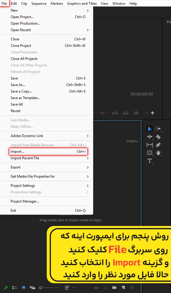 ایمپورت فایل در پریمیر