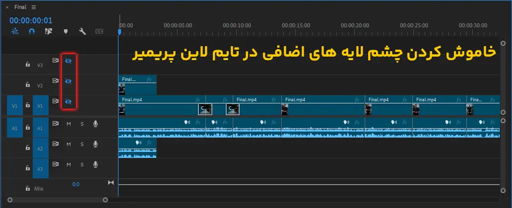 خاموش کردن لایه های اضافی در تایم لاین پریمیر